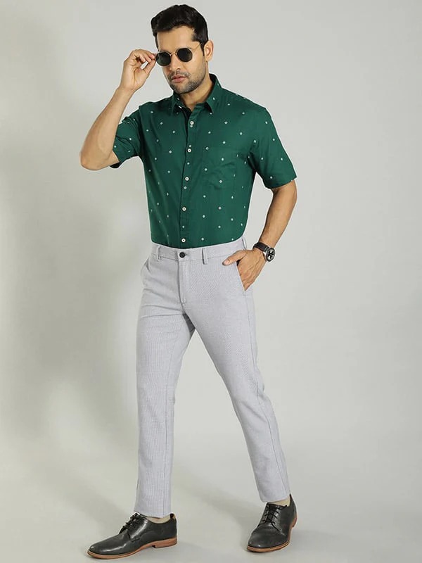 Indian Terrain Men's Slim Fit Self Design Navy Trousers